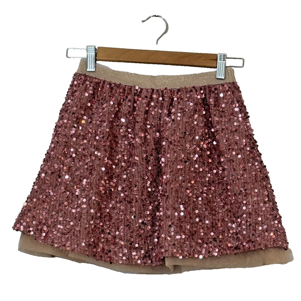 12 PM Pink Sequin Skirt Large Tan Tulle Underskirt Junior‎ Size Large